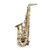 Gold lackiertes saxophon Praktisches Altsaxophon mit Eb-Tune-Sopransaxophon aus Messing Musikinstrument mit Goldlack Saxophon mit Etui und Mundstück(Light Grey)