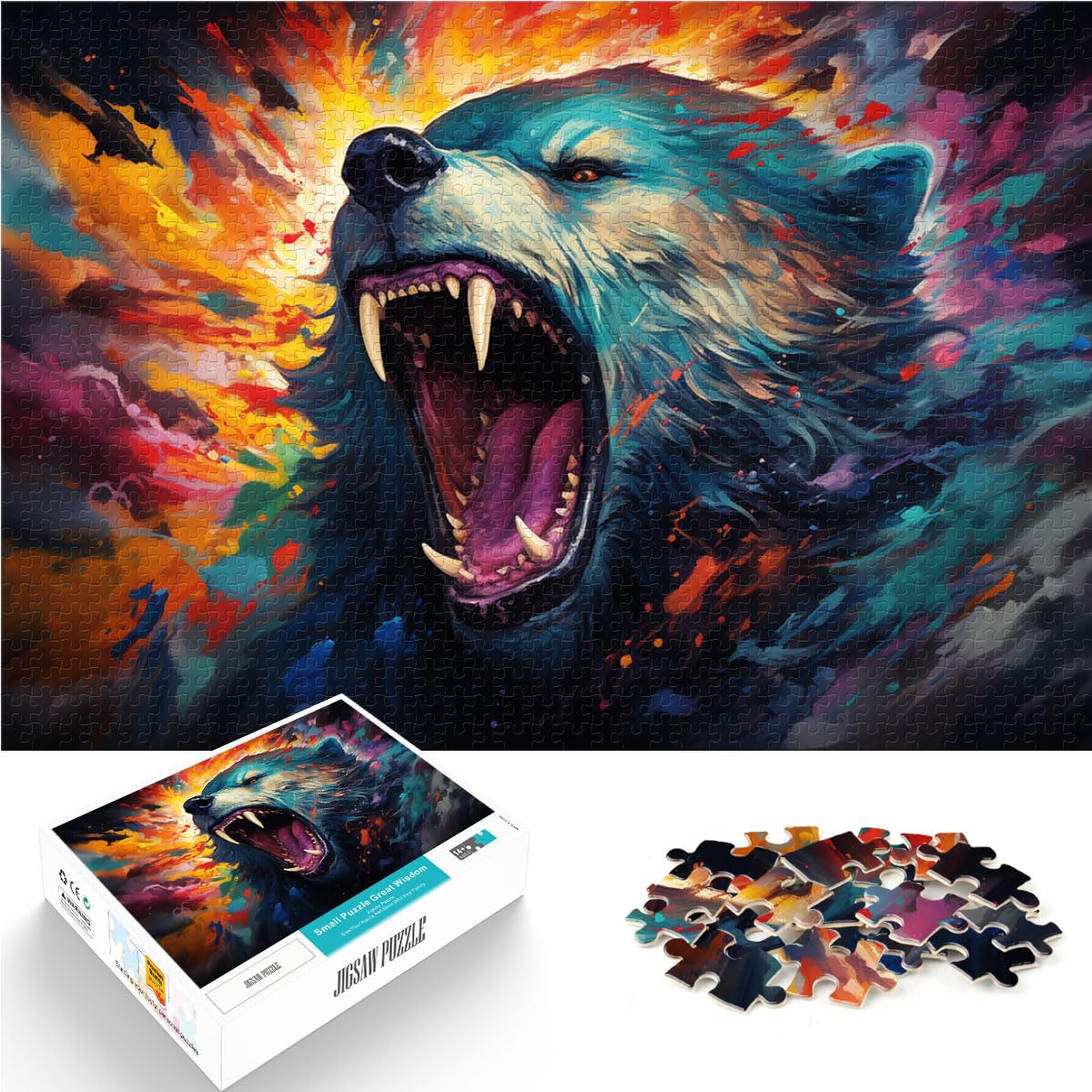 Spielgeschenk Puzzle Buntes Fantasie-Puzzle „Violent Bear“ 1000 Teile Holzpuzzle Familienspiel Stressabbau Schwieriges Herausforderungspuzzle 1000 Teile (50 x 75 cm)