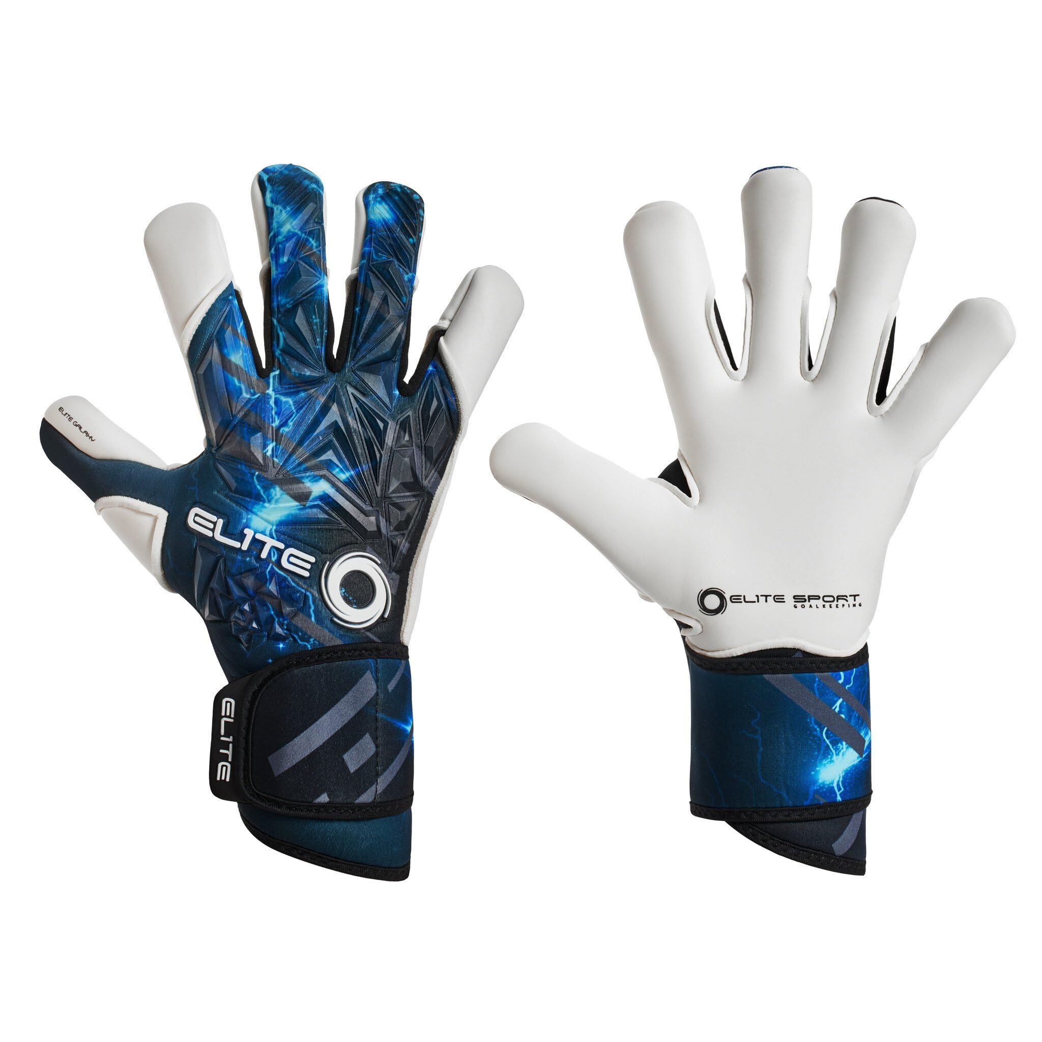 Elite - Torwarthandschuhe Galaxy 9 Weiß/Blau 3D-Muster, 5mm Latex, Verstärkter Rückenschaum, Ballkontrolle, Grip