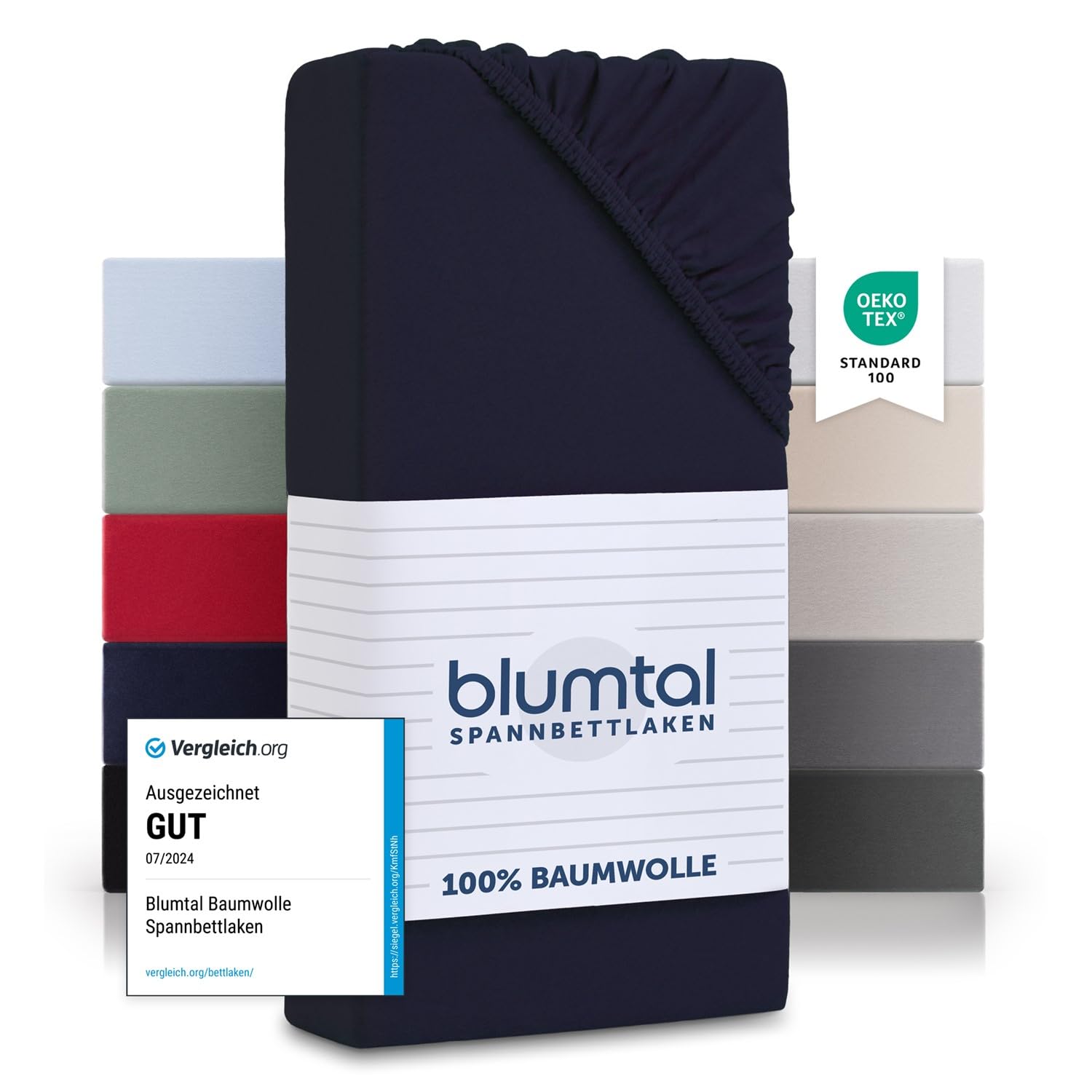 Blumtal® Baumwolle Spannbettlaken 135x190cm Basics Jersey - Bettlaken 135x190cm - Oeko-TEX zertifiziertes Spannbetttuch 135x190cm - Matratzenbezug 135x190 - Laken - Dark Ocean Blue - Blau