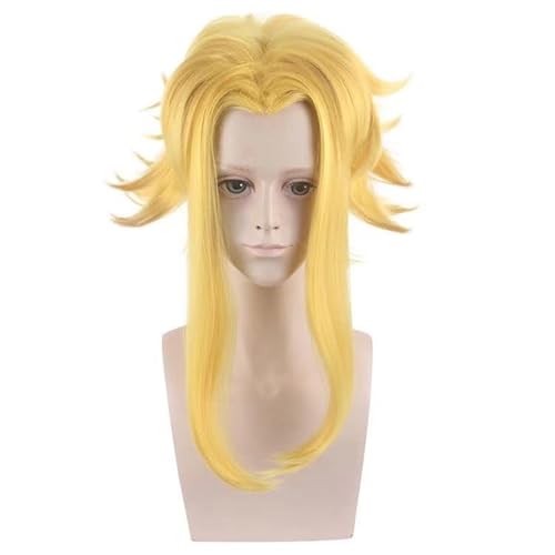 WCCNKK My Hero Academia All·Might Cosplay Perücke + Perückenkappe, 40 Cm Lange Gelbe Perücke, Geeignet Für Halloween, Party, Karneval, Halloween-Dekorationszubehör, Anime-Geschenk