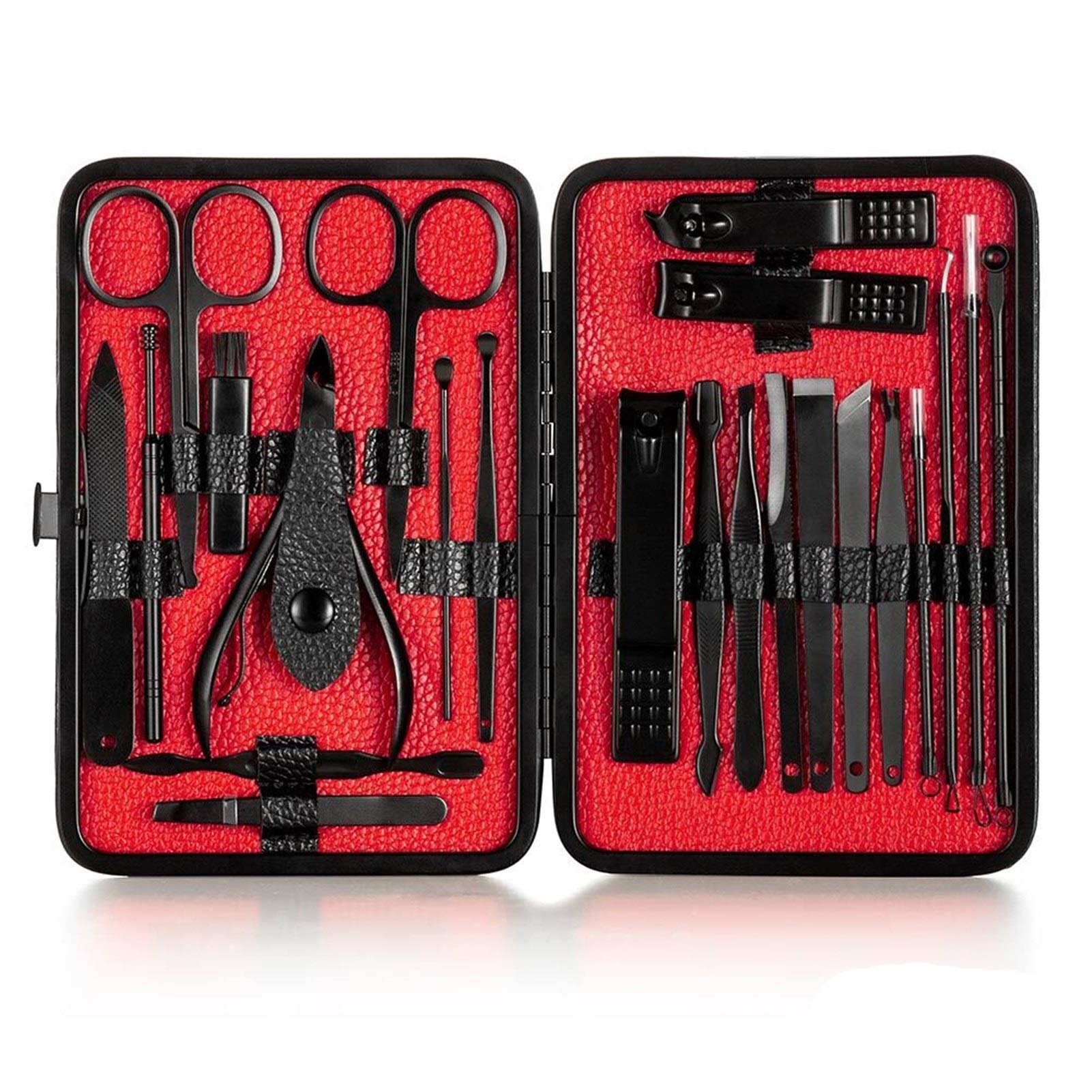 OPKDE Professionelles Nagelknipser, Pediküre, Maniküre-Set, Edelstahl, Nagelhautschere, Schieber, Pinzette, Nagelfeile, Nagelschneider-Set (23 Stück, rot), 4–23 Stück