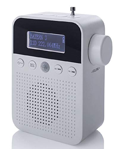 NEWTRO DAB STECKDOSENRADIO MIT BEWEGUNGSMELDER INKL. AKKU, portabler Radio, ideales Badradio mit automatischer EIN- und Abschaltung, Weckfunktion, USB-Ladebuchse, DAB+ Digitalradio