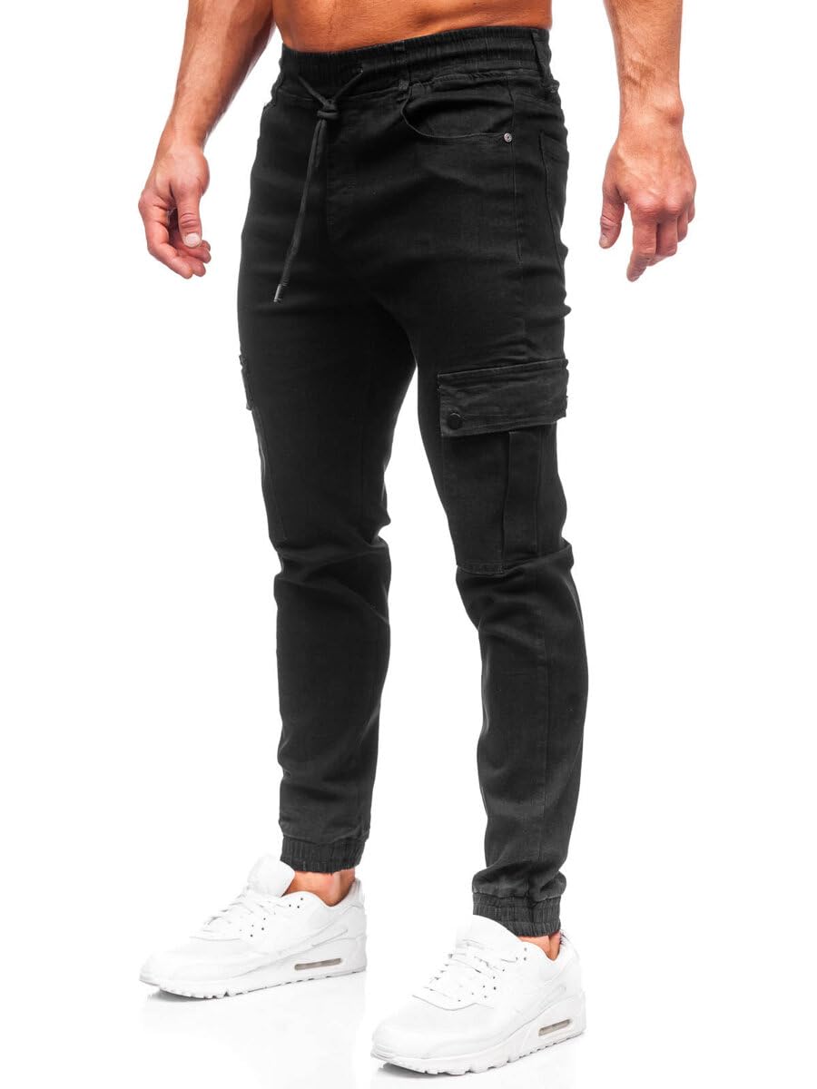 BOLF Herren Jeans Jogger Cargohose Denim Style Sweathose Jogg Used Look Jeanspants Destroyed Freizeit Casual Style Slim Fit Narrow Leg 8127 Schwarz XXL [6F6]