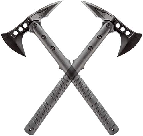 KOSxBO Set Doppelpack Taktische Tomahawks Camping Axt 40 cm lang schwarz Outdoor Survival ABS Kunststoff Griff mit Gürtelholster Scharf Beil, schwarz