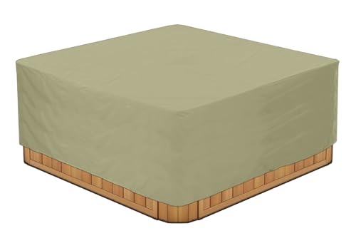 BaCover Outdoor Quadrat Whirlpool-Abdeckung, Allwetter Garten Spa Abdeckung aus 210D Oxford, Wasserdicht, Staubdicht, UV-geschützt Poolabdeckung,Beige,220x220x85cm