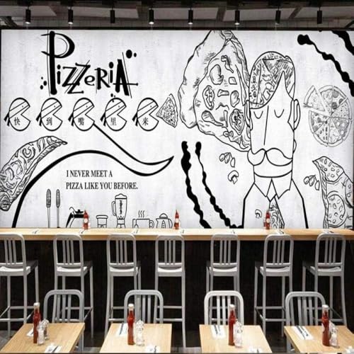 Schwarz Und Weiß Pizza Abstrakte Figuren 3D Tapete Poster Restaurant Schlafzimmer Wohnzimmer Sofa TV Dekorative Wand-150cm×105cm