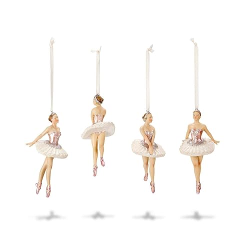 Loberon® Figur 4er Set Tadley, Christbaumschmuck, Polyresin, H/B/T ca. 13.5/6 / 6 cm, weiß/rosa, weiß/rosa