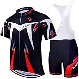 Herren Radtrikot Set Kurzarm mit 5D Sitzpolster für MTB Rennrad Fahrrad Radtrikot + Trägerhose Radsportanzug (Rot/Kurzarm Radtrikot + Trägerhose, XXL)