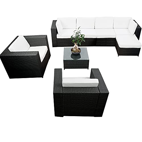 XINRO® Balkonmöbel Lounge XXL 21-TLG 5-Sitzer Polyrattan schwarz Kissen Weiss