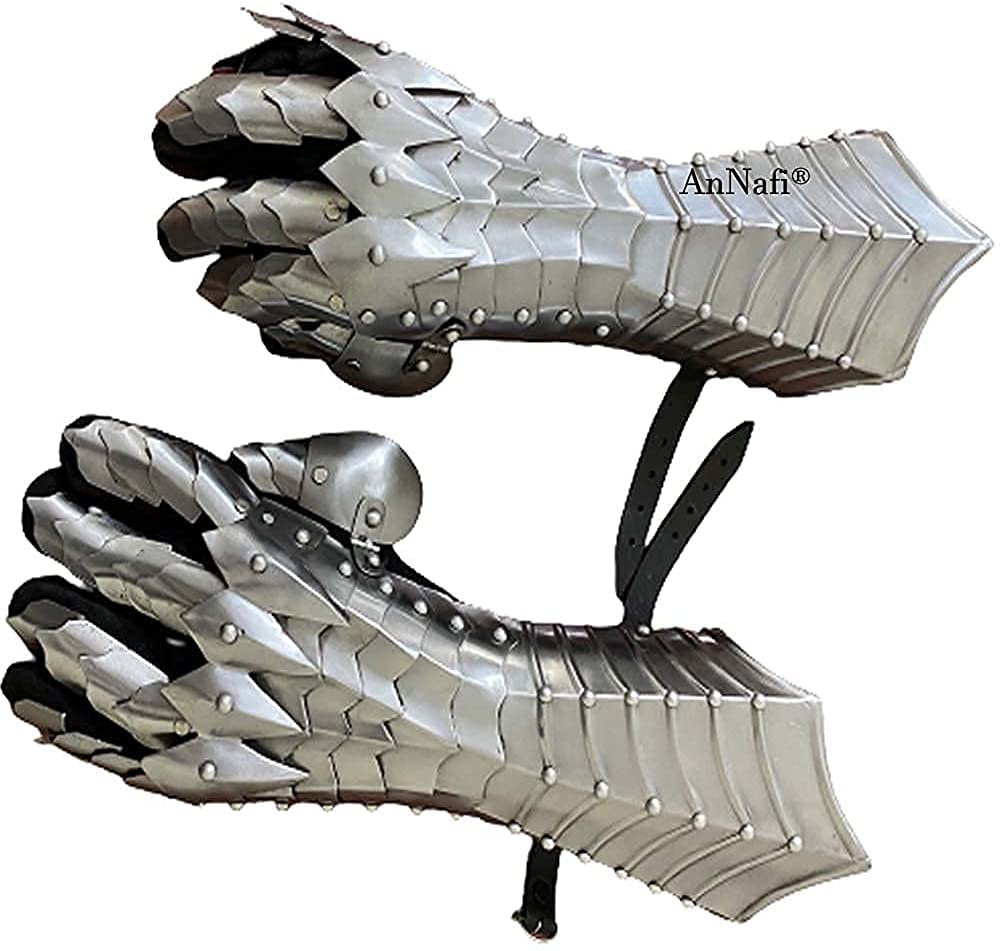 AnNafi Fantasy Gauntlets SCA Armor Gauntlets Handschuhe Eisen | Silber Handgemachte Mittelalterliche voll funktionsfähige Rüstungshandschuhe Krieger Metall Stulpen