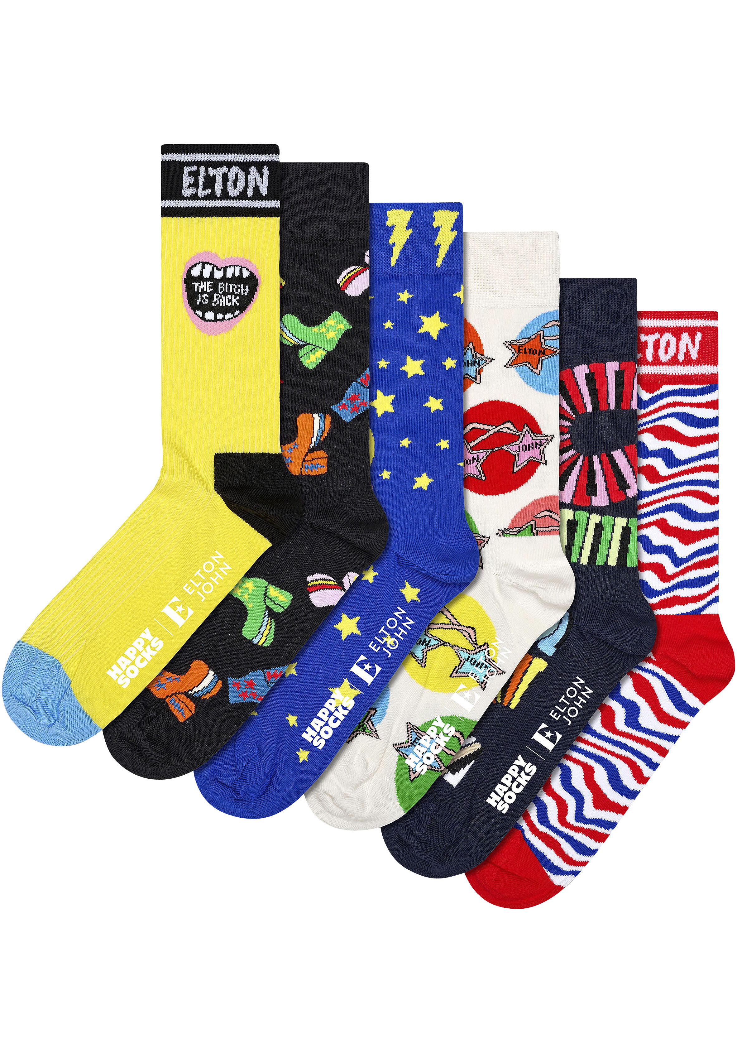 Happy Socks ELTON JOHN 6-PACK GIFT SET (DE/NL/SE/PL, Numerisch, 41, 46, Regular, Regular, Mehrfarbig)