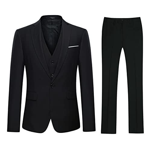 YOUTHUP Herren Anzug Slim Fit 3 Teilig Anzüge Herren Sakko für Hochzeit Business Anzugjacke Anzughose Weste (Schwarz, x_l)