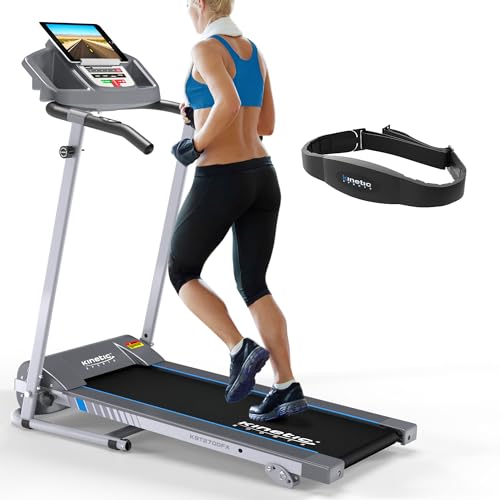 Kinetic Sports Laufband inkl. Pulsgurt 500 Watt leiser Elektromotor 12 Pogramme, GEH- und Lauftraining, Tablethalterung, stufenlos einstellbar bis 10 km/h, klappbar