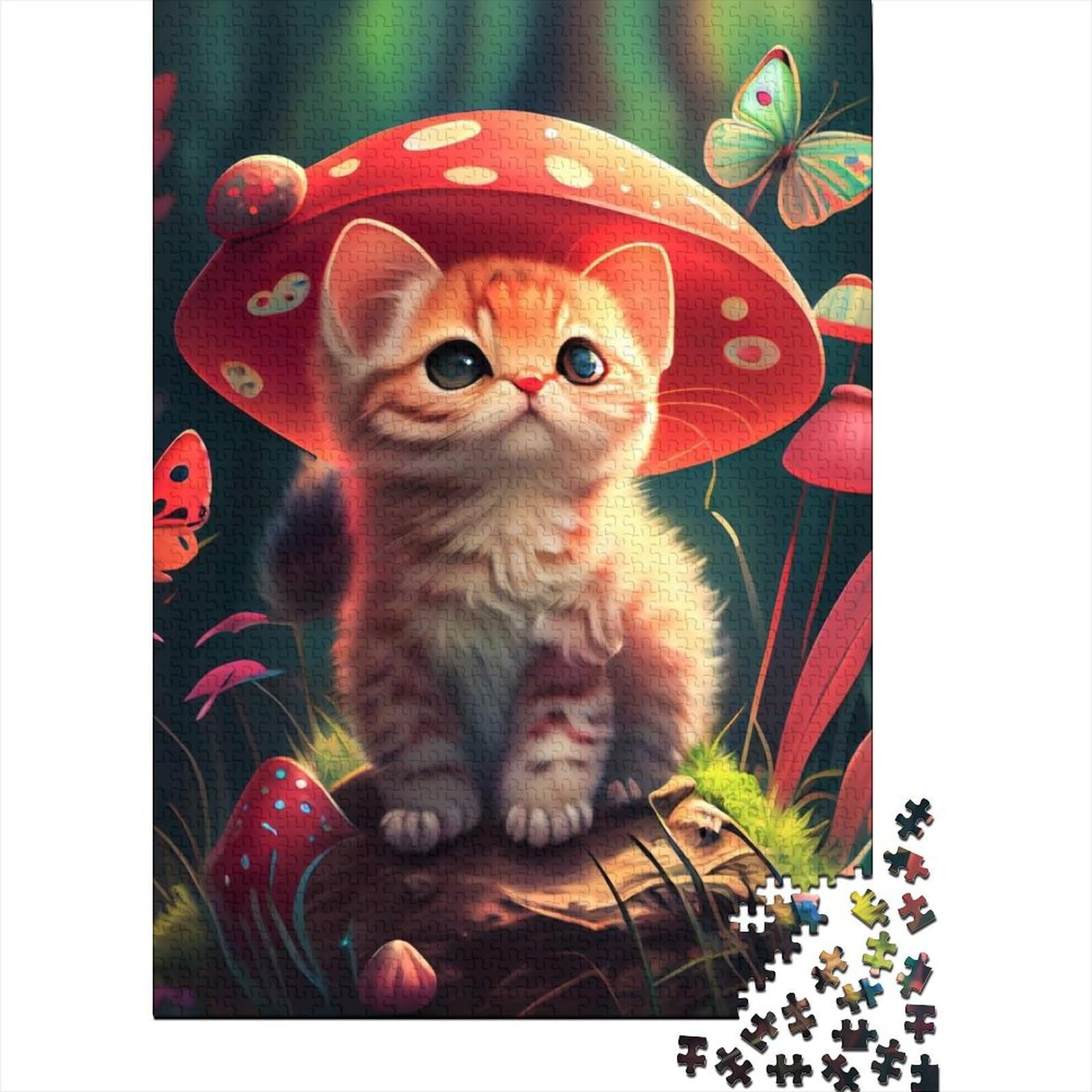 Kunstpuzzle für Erwachsene 1000 Teile Pilzkatze für Erwachsene Schwierige Puzzles Dekomprimierendes geistiges Lernspielzeug (Größe 75x50cm)