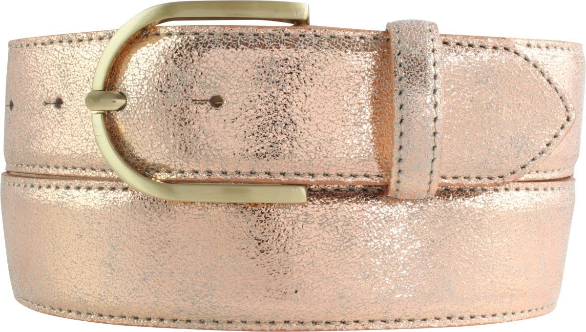 BELTINGER Damen-Gürtel mit Metall-Optik Echt Leder 4 cm | Leder-Gürtel Metallic-Look 40mm glänzend | Metall-Ledergürtel mit goldener Gürtelschnalle | Roségold 90cm