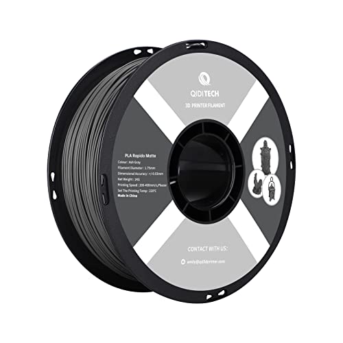 QIDI TECH PLA Matte Filament 1.75mm, Matte PLA Rapido 3D Printer Filament 1kg Spool (2.2lbs), 3D Printing Filament for FDM 3D Printers, Excellent Adhesion, Smooth Matte Finish, Matte Ash Gray