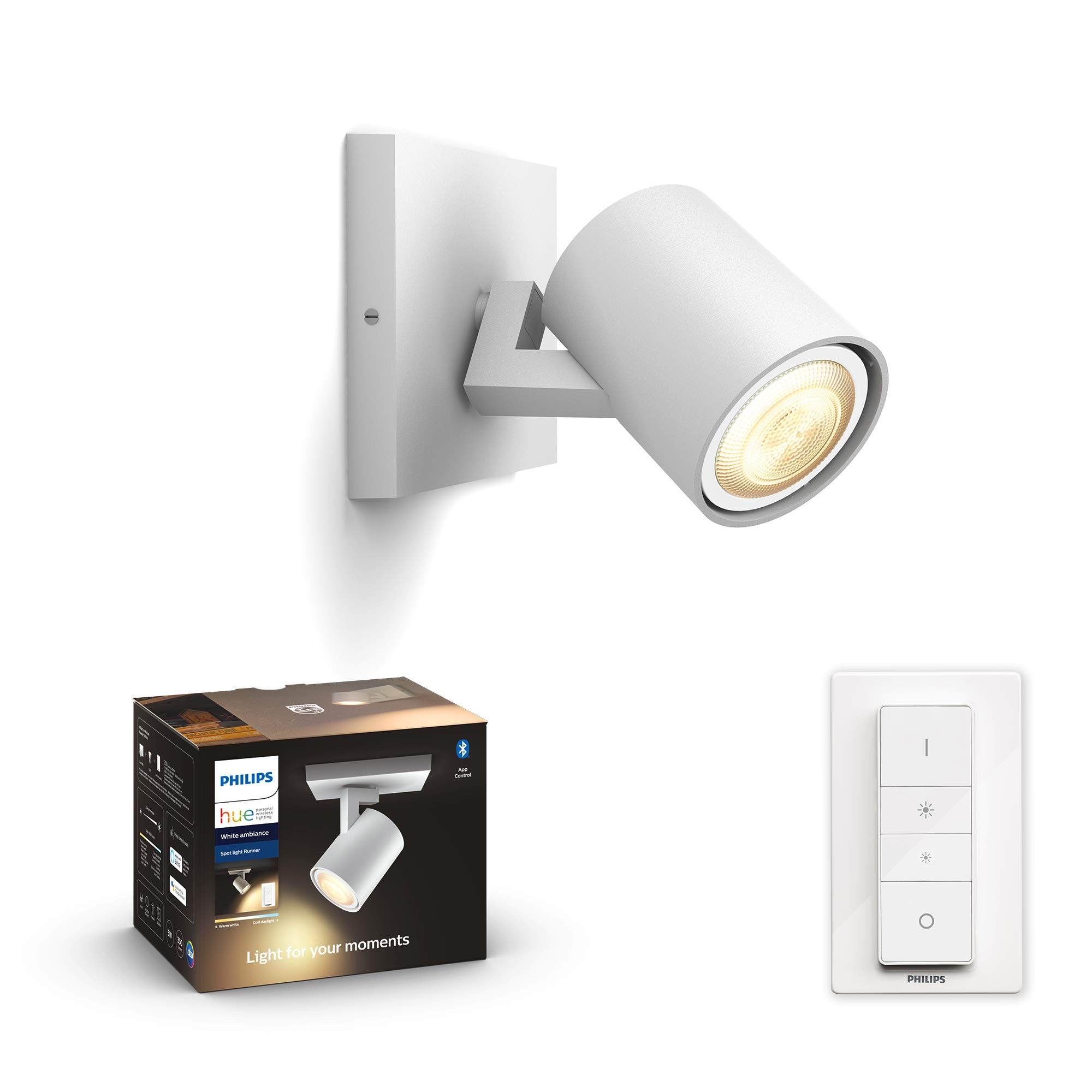 Philips Hue White Ambiance Runner Spot 1 flg. Weiß 250lm inkl. Dimmschalter, dimmbar, alle Weißschattierungen, steuerbar via App, kompatibel mit Amazon Alexa (Echo, Echo Dot)