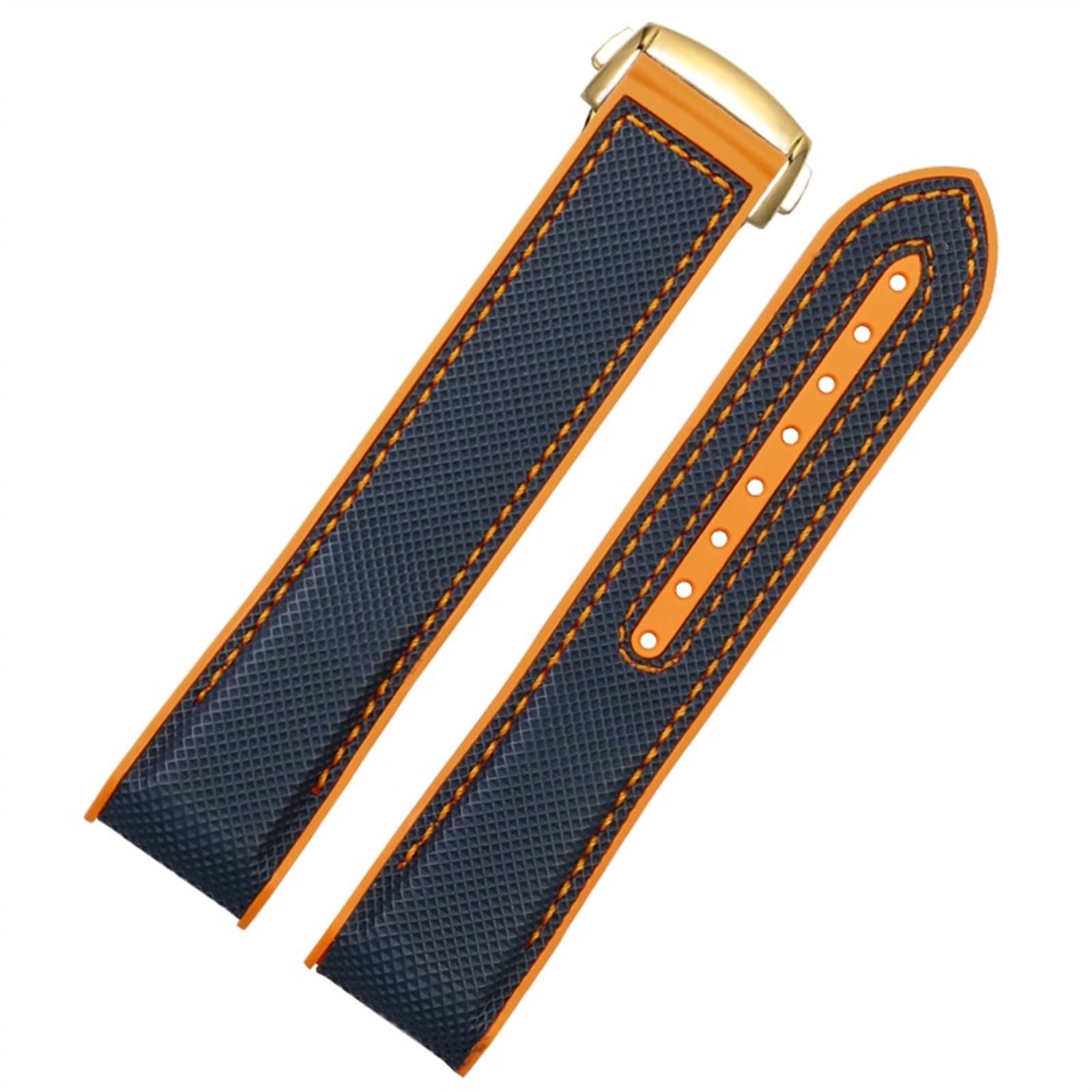 THBGTCNQ Uhrenarmband aus Nylon und Gummi, 20 mm, 22 mm, Schwarz, Blau, Orange, Stoff, for Smartwatches, Quarzuhren, Silikonarmband, Schnellwechselarmband(Blue orange-gold,22mm)