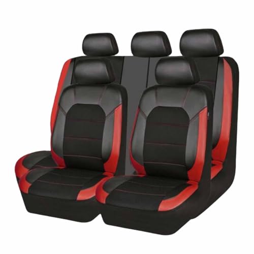 Auto-Sitzbezug Für Peugeot 206 CC 2D / 207 CC WD Coupé Cabrio 2001-2015, 9PCS Auto Leder Autositz Sitzschoner Wasserdicht Bequem Innenraum Zubehör,D/9pcs Set Black-Red