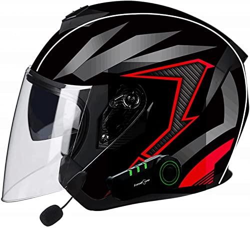 Bluetooth Jethelm Motorrad Open Face 3/4 Halbhelme,Vintage Adult Herren Damen Jet Helm,Retro Crash Halbhelm mit Doppelvisier ScooterHelm MotorradHelm,DOT/ECE-Zertifiziert