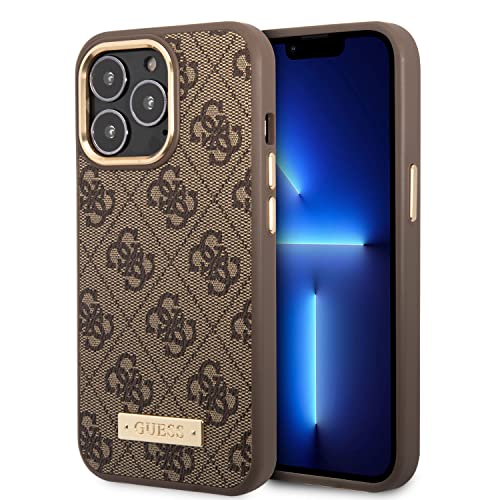 Guess GUHMP14LU4GPRW Hülle für iPhone 14 Pro 6,1" braun/Brown Hard case 4G Logo Plate