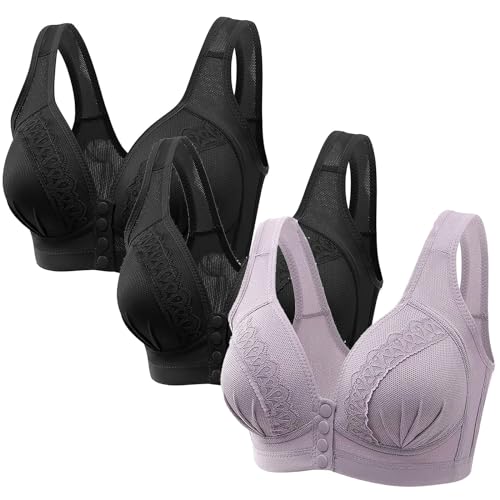 3er Pack Grosse Grössen BH Starker Halt BH mit Gepolstert Sexy Ohne Bügel BH Minimizer BH Bustier Damen Entgiftungs BH Frauen Push Up Bralette BH mit Vorderverschluss BH Gegen Hängende Brüste