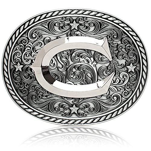 Western Cowboy/Cowgirl Initiale Gürtelschnalle – Silber – große Buchstabenschnallen für Damen und Herren, silber