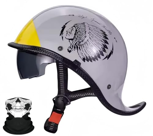 Motorrad-Halbhelm-Kappe, Motorrad-Roller, Moped, Offene Helme, Herren Und Damen, Moped-Helm, Motorrad, ECE-Zugelassener Vintage-Helm G,XXL61-62CM