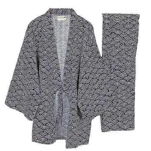 Fancy Pumpkin Kimono-Pyjama-Anzug im japanischen Stil für Herren-Black Wave Größe M