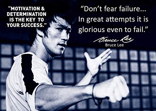 Bruce Lee Schwarzweiß Motivationsposter #65 Fürchte dich nicht vor Misserfolg Kung- fu, Motivation, Inspiration, Legende, Kämpfer, Kampfsport Plakat A3 420 x 297mm