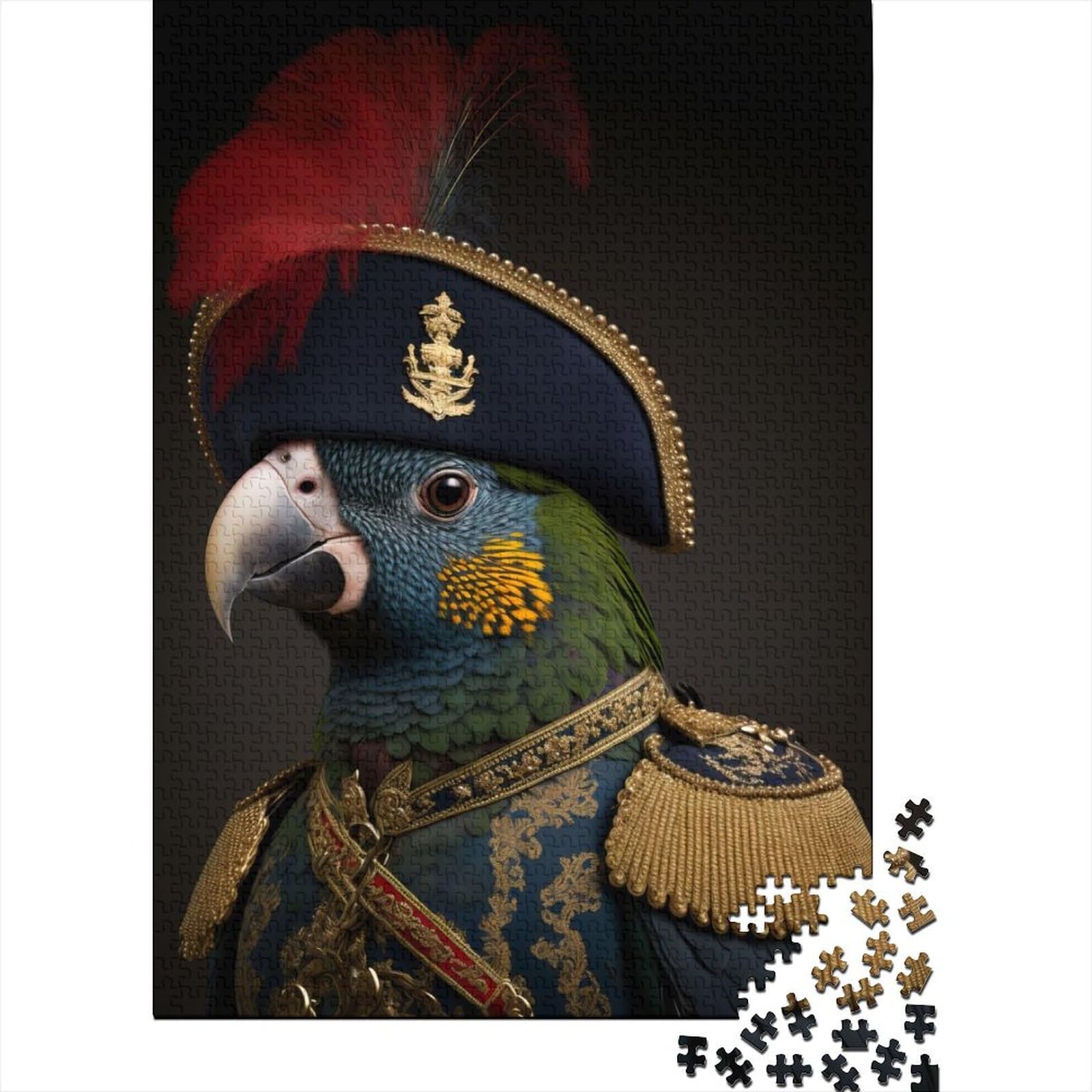 Papagei in Militäruniform, Holzpuzzle für Erwachsene, Puzzle 500 Teile, Puzzle für Erwachsene, Lernspiel, Herausforderungsspielzeug (Größe 20,47 x 14,96 Zoll)