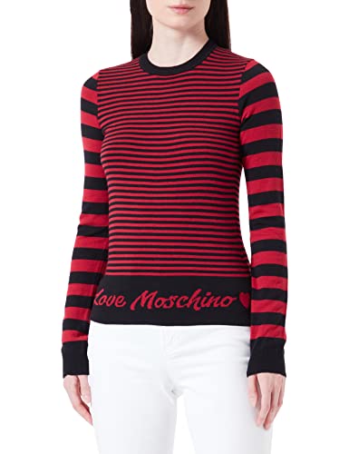 Love Moschino Damen Comfort Fit Long-sleeved I, With Skate Heart Jacquard Intarsia pullover, Weiß, 44 EU