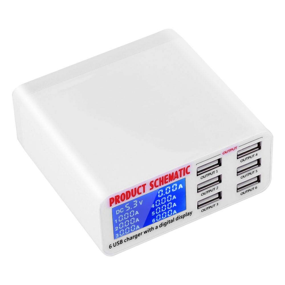 Garsent USB Ladegerät 6 Port 6A Eingang Multi USB Port Ladestation mit LCD Display für ,Tablet und andere Android Geräte(100-240V)