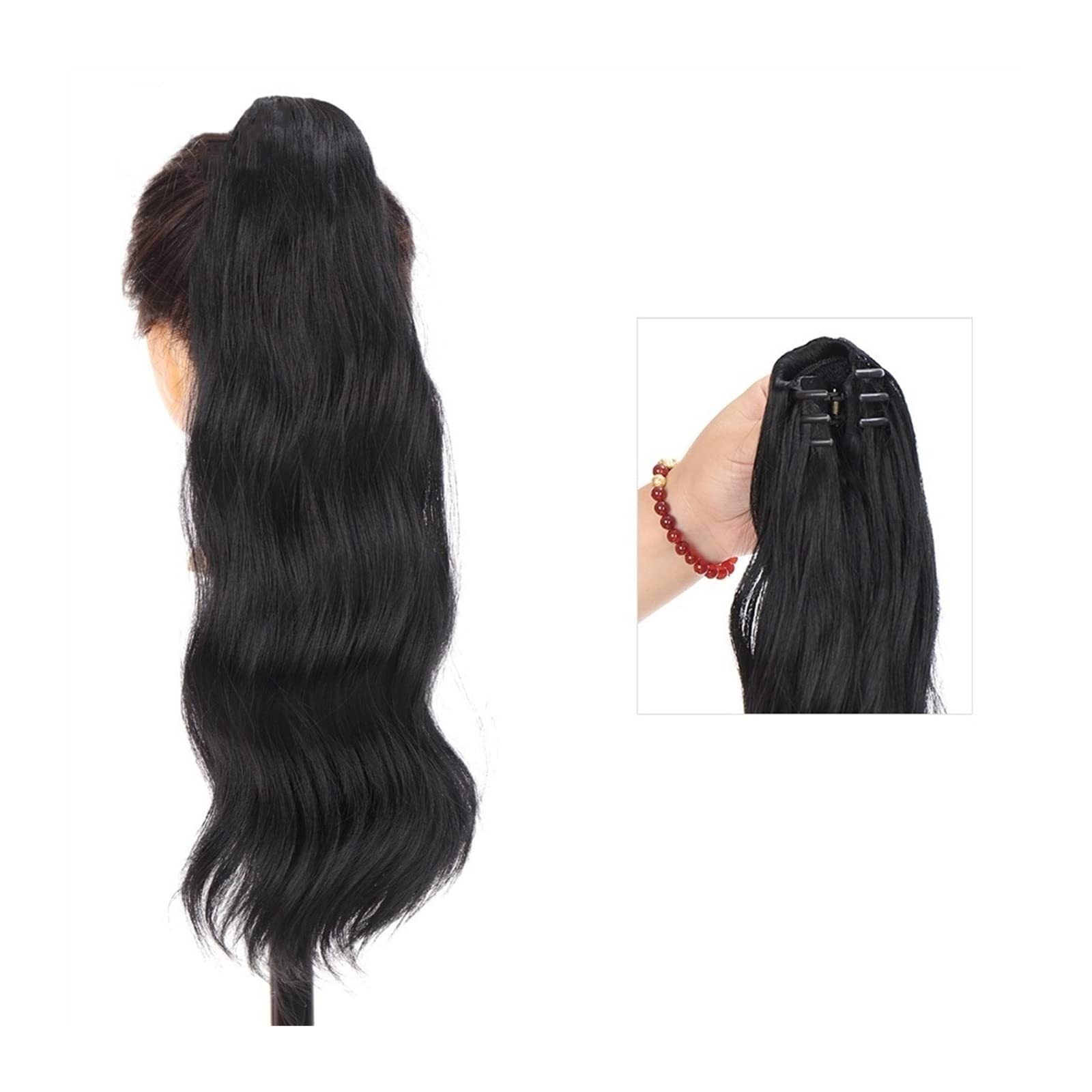 Pferdeschwanz Haarteil 50 cm kleine Clip-Pferdeschwanz-Verlängerung for Frauen, flauschige schwarz-braune Pferdeschwanz-Haarteile, lange gewellte Klaue, Clip-on-Pferdeschwanz-Haarverlängerung, synthet