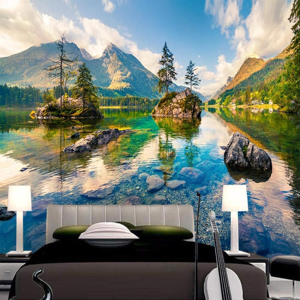 Berge Wasser Himmel Natur 3D Tapete Poster Restaurant Schlafzimmer Wohnzimmer Sofa TV Dekorative Wand-200cm×140cm