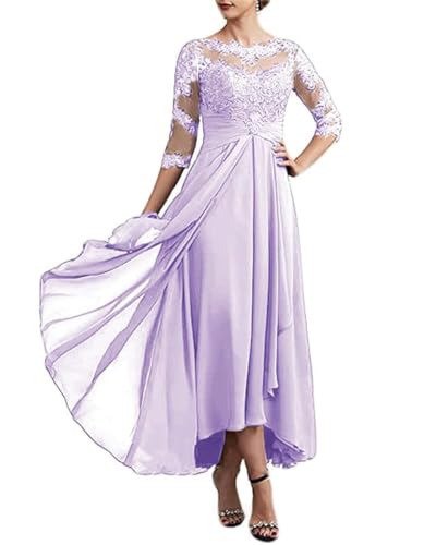 SAMHO Damen 3/4 Ärmel Mutter der Braut Kleider Spitze Chiffon Formelles Kleid Abend Party Kleid für Hochzeit, Flieder, 38