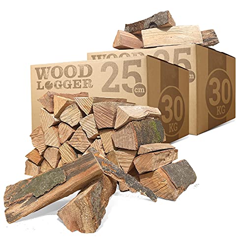 Woodlogger 60 KG Brennholz aus Buche I trockenes Kaminholz I ofenfertiges Feuerholz I reines Buchenholz I Holz für Kaminofen, Lagerfeuer, Feuerschalen, Ofen I Grillholz (Holz-Scheitlänge: 25 cm)