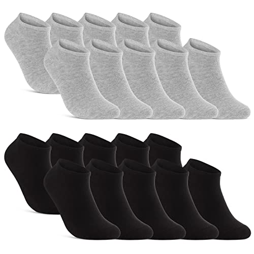 10 | 20 | 30 Paar Sneaker Socken Herren Damen Schwarz Weiß Grau Baumwolle 16900 (10x Schwarz + 10x Grau 43-46)