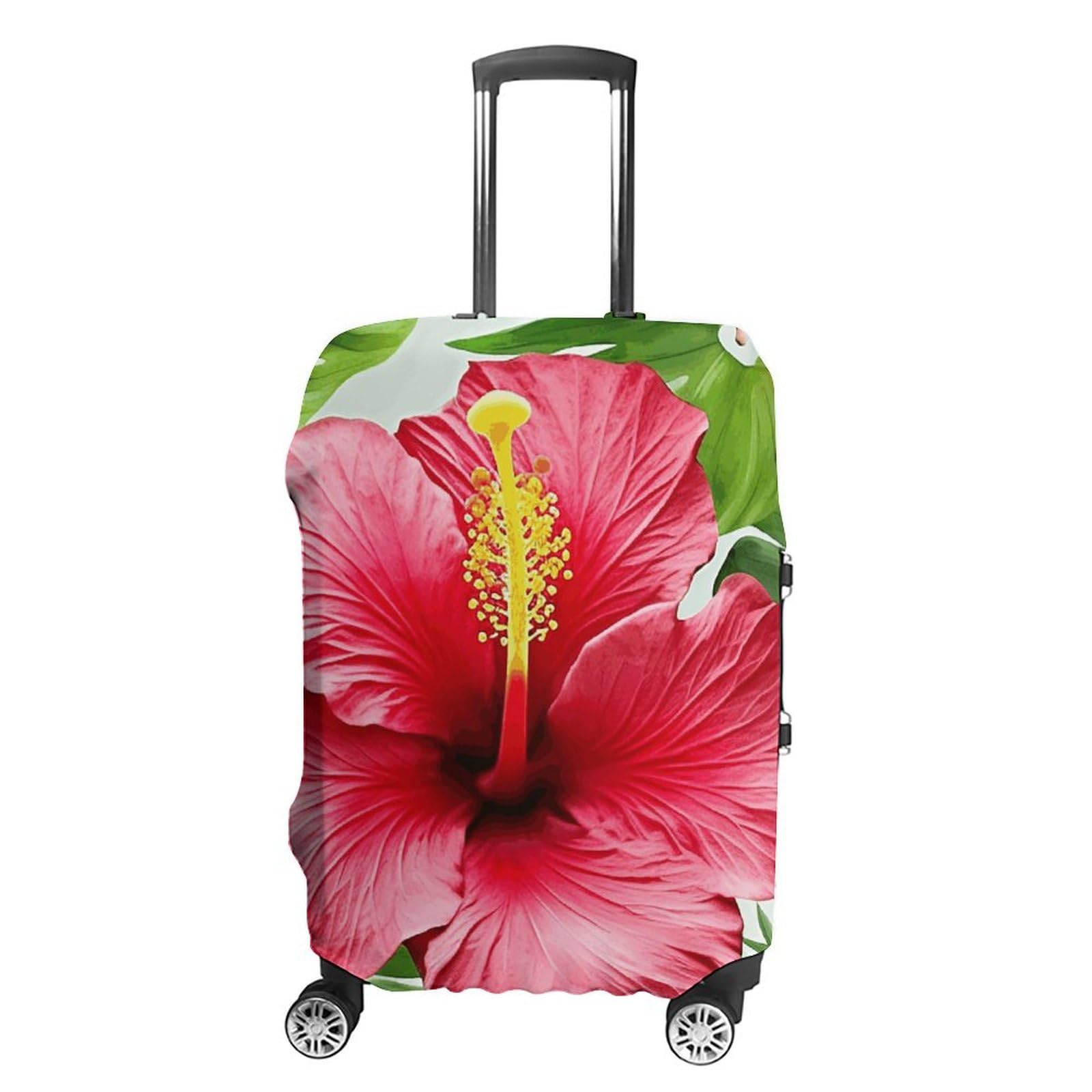 CSGJMYGS Reisegepäckabdeckung, elastisch, waschbar, modisch, kratzfest, Sonnenuntergang, Eltern-Kind-Elefanten-Koffer-Schutz, passend für 45,7 - 81,3 cm Gepäck, Hibiskusblüte, L