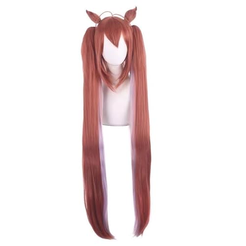 WCCNKK Wig Anime Cosplay Pretty Derby Daiwa Scarlet Cosplay Perücke 120 Cm Lange Braune Perücke Mit Rosa Farbverlauf Hitzebeständiges Kunsthaar, Mit Perückenkappe, Anime-Geschenk