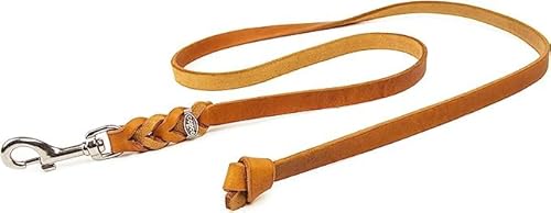 CopcoPet - Hundeleine Cognac aus Premium Rindsleder - Weiche Schleppleine für Hunde mit Chromkarabiner - Geflochtene Fettlederleine ohne Handschlaufe - Hunde Zubehör Made in Germany (15m x 8mm)