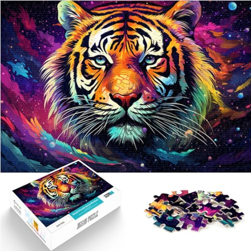 Puzzle für Tiger in farbenfroher Galaxie, 1000 Teile, Puzzle für Erwachsene, Holzpuzzle, ganze Familie, 1000 Teile (50 x 75 cm)