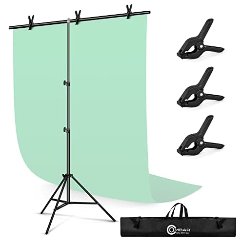 OMBAR T-Form Leinwand-Halterung, 1,5 m x 2 m, Halterung für Fotohintergrund, Hintergrundklammern, verstellbar, professionell, Youtuber, Tiktok, Deko, Bar, für Fotostudio, Hochzeit, Sagen