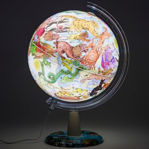 EXERZ 30CM Kunst Globus Tierkreis Beleuchtet – illustrierte Karte der Tierkreisregion mit Leuchtfunktion – drehbarer Globus mit LED, Kabel im Lieferumfang enthalten.