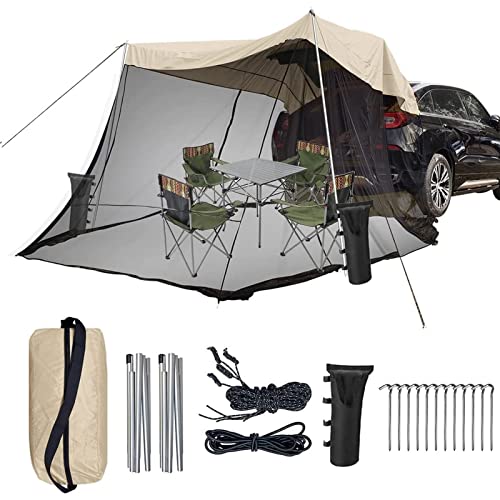 Heckklappe Schatten Auto Markise Zelt, Leichte Tragbare wasserdichte Auto Heck Hatch Zelte für Verschiedene SUV Reise Camping, 4 Personen mit Schirmraum, COAPAK, Beige, 300 * 200 * 200cm