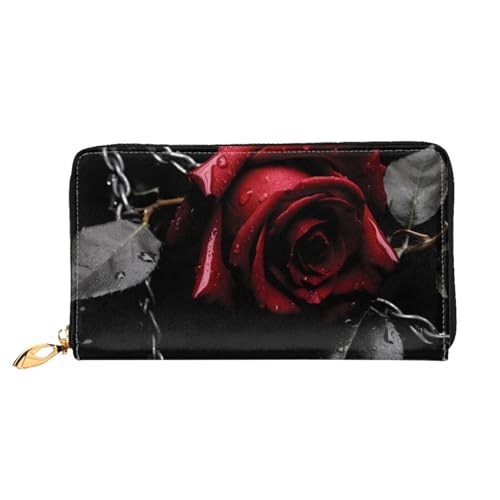 DENMER Loon Birds Ledergeldbörse aus Kunstleder mit metallischem Reißverschluss, geräumiges und stilvolles Accessoire für moderne Frauen, Gothic Black Roses, Einheitsgröße, Modern