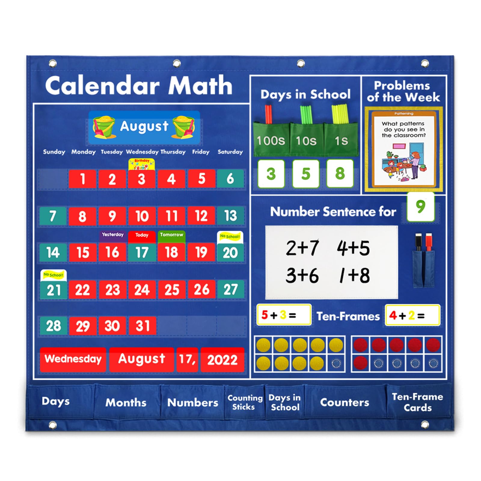 Kalender-Taschendiagramm mit 249 farbigen Karten, pädagogisches Taschendiagramm, Unterricht für Klassenzimmer