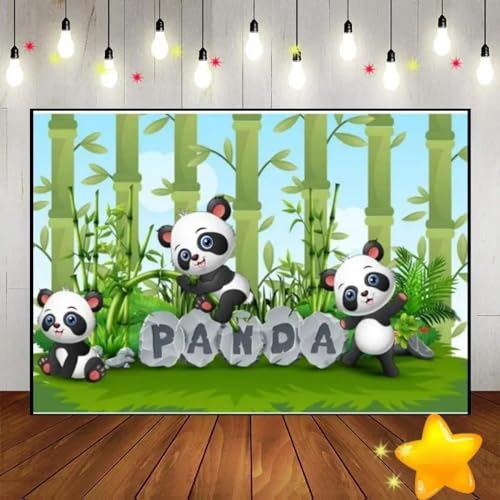 Panda niedlich Karikatur Bambus Zoo Junge Hintergrund Cust Geburtstag Hintergrund Dekoration Spiel Baby Dusche Banner Foto Party Fotografie 210X150cm