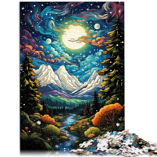 Puzzles für Erwachsene, farbenfrohe, psychedelische Berglandschaft, 1000 Teile, Holzpuzzle, Entspannungspuzzlespiele, ganze Familie (50 x 75 cm)